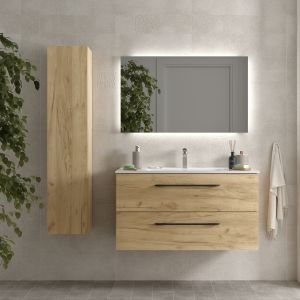 Mueble baño morai 100 cm roble con tirador negro | lavabo