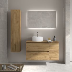 Mueble baño bequia 100cm + coqueta reversible + encimera + lavabo | roble