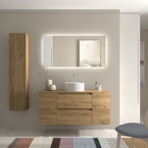 Mueble baño bequia 120cm + coqueta centrado + encimera + lavabo | roble