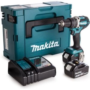 Taladro-destornillador 18v + 2 baterías 5ah + cargador + caja makpac - maki