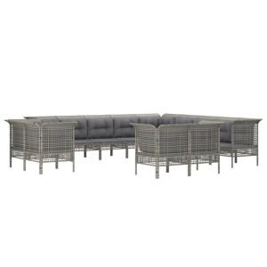 vidaXL set de muebles de jardín 13 pzas y cojines ratán sintético gris