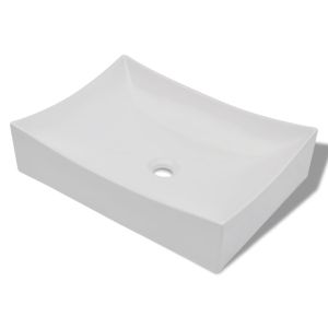 vidaXL lavabo de cerámica porcelana art blanco con brillo