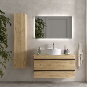 Mueble baño serie born 100 cm roble con tirador | lavabo +encimera