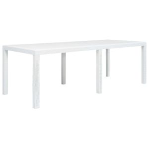 vidaXL mesa de jardín plástico aspecto de ratán blanco 220x90x72 cm