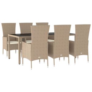 vidaXL set comedor de jardín 7 pzas con cojines ratán sintético beige