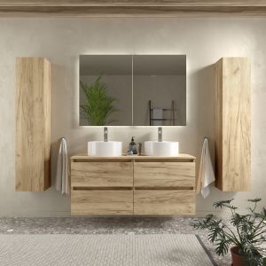 Mueble baño bequia 120 cm roble | 2 lavabos +encimera