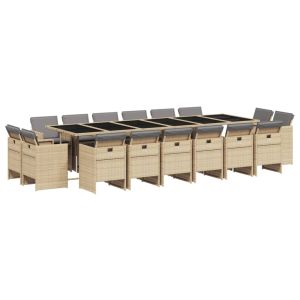 vidaXL set comedor de jardín 17 pzas con cojines ratán sintético beige