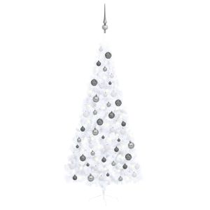 vidaXL medio árbol de navidad con luces y bolas blanco 120 cm