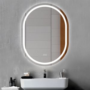 Espejo de baño LED 50×70cm, bluetooth, antivaho, brillo ajustable