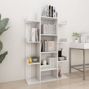 Librería de madera contrachapada blanco brillante 86x25,5x140cm