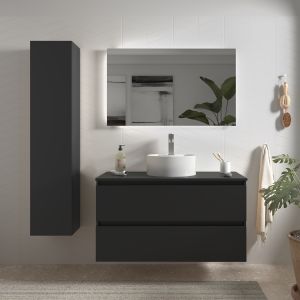 Mueble baño bequia 100 cm negro mate | lavabo +encimera