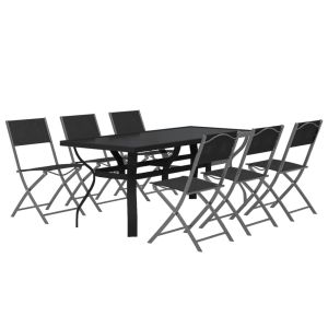 vidaXL juego de comedor de jardín 7 piezas con cojines gris y negro