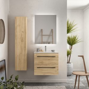 Mueble baño morai 60 cm roble con tirador negro | lavabo