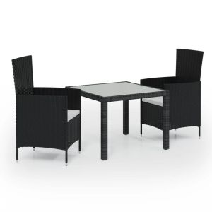 vidaXL juego de comedor exterior 3 pzas con cojines ratán negro