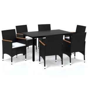 vidaXL set de comedor de jardín 7 pzas y cojines ratán sintético negro