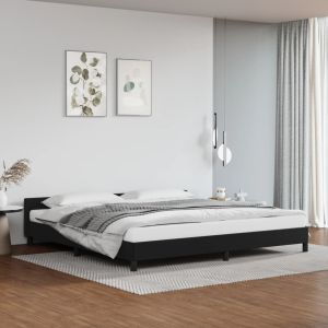 Cama 200x200 cm con cabecero cuero sintético negro