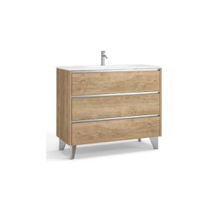 Mueble de baño al suelo con lavabo cerámico | 60 cm - roble natural