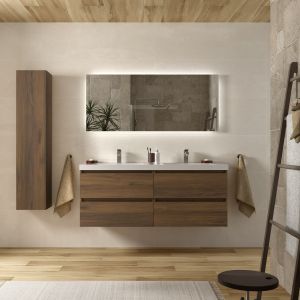 Mueble baño bequia 140cm + lavabo carga mineral toscana | nogal|140x45x59