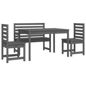 vidaXL juego de comedor de jardín 4 piezas madera maciza pino gris