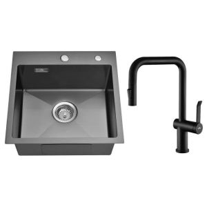 Fregadero de cocina 45x45x19 cm - con mezclador de cocina giratorio 360° -