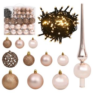 vidaXL set de bolas de navidad 120 pzas con pico 300 LED oro rosa