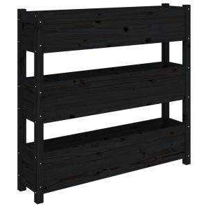 vidaXL jardinera de madera maciza de pino negro 112x25x104,5 cm