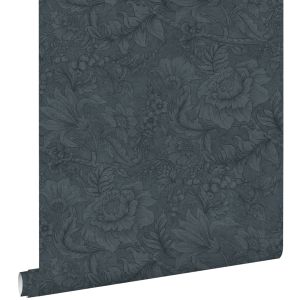 Estahome papel pintado diseño floral azul oscuro - 50 x 900 cm - 139792