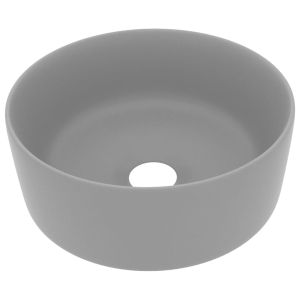 vidaXL lavabo de lujo redondo cerámica gris claro mate 40x15 cm