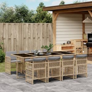 vidaXL set comedor de jardín 9 pzas con cojines ratán sintético beige