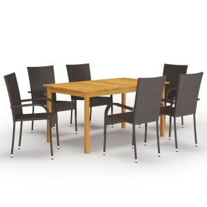 vidaXL juego de comedor para jardín 7 piezas marrón