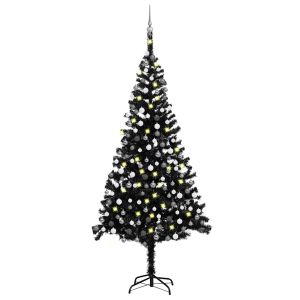 vidaXL árbol de navidad preiluminado con luces y bolas negro 240 cm