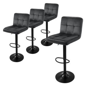 Set 4x taburetes de bar de terciopelo gris silla giratoria 360°