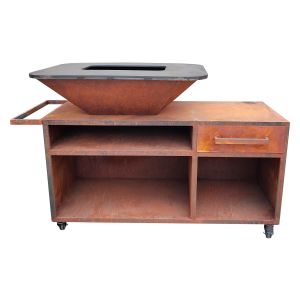 Barbacoa con mueble en acero corten con plancha y grill