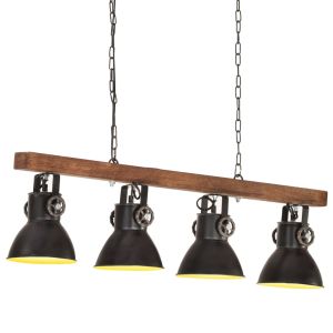 vidaXL lámpara de techo industrial madera de mango negro E27