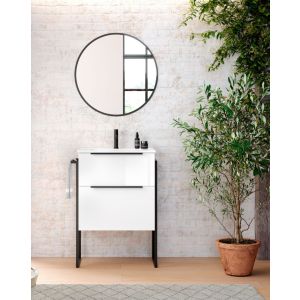 Mueble de baño al suelo con lavabo cerámico | 90 cm - blanco