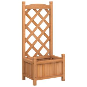 vidaXL jardinera con enrejado de madera maciza de abeto marrón