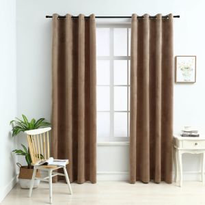 Cortinas opacas con anillas 2 uds terciopelo beige 140x175 cm es7932