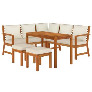 vidaXL juego comedor de jardín 6 pzas con cojines madera maciza acacia