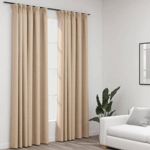 Cortinas opacas con ganchos look de lino 2 pzas beige 140x245cm es9875