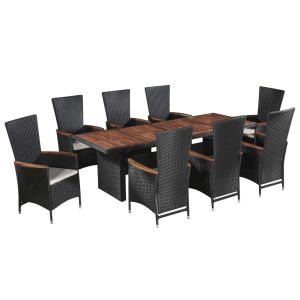 vidaXL set comedor de jardín 9 piezas y cojines ratán sintético negro