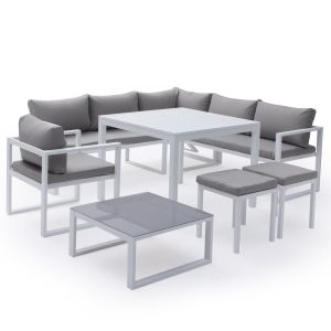 Conjunto de jardín ajustable ibiza lona gris 7 plazas - aluminio blanco