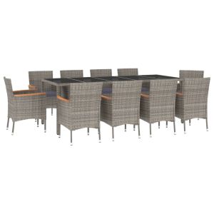 vidaXL set de comedor de jardín 11 pzas y cojines ratán sintético gris