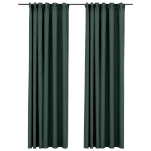 vidaXL cortinas opacas con ganchos look de lino 2 pzas verde 140x245cm