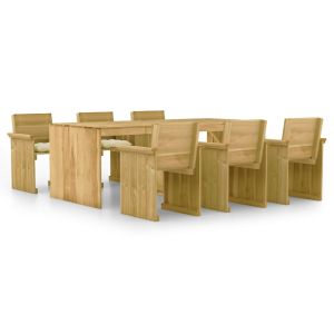 vidaXL comedor de jardín 7 pzas con cojines madera de pino impregnada