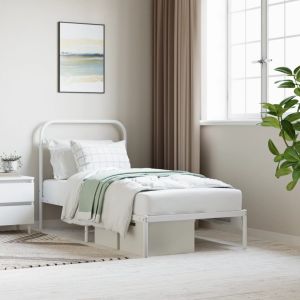 Cama 90x190 cm de metal con cabecero blanco