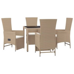 vidaXL set comedor de jardín 5 pzas con cojines ratán sintético beige