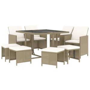 vidaXL set comedor de jardín 9 pzas con cojines ratán sintético beige