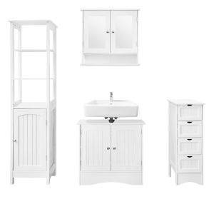 Conjunto de 4 muebles de baño alto coLGante blanco madera mdf cómodas