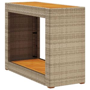 vidaXL mesa auxiliar jardín tapa madera ratán pe beige 100x40x75 cm