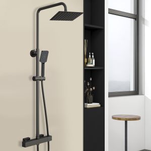 Aica columna ducha termostática negro mate cuadrada 732-1152mm para baño